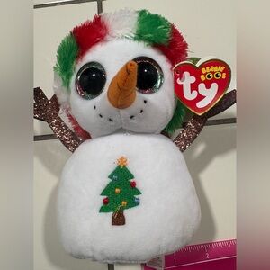 Ty Beanie Boos Festive Snowman Plush - White, Red, Green, and Brown
